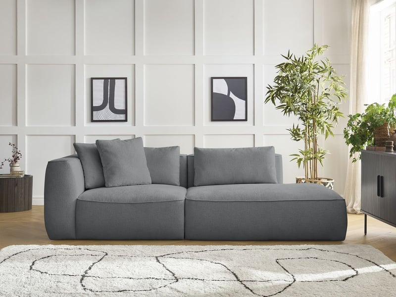  Bobochic canapé droit fixe 3 places leopold tissu texturé gris foncé  accoudoir gauche LEOPOLD - Conforama C