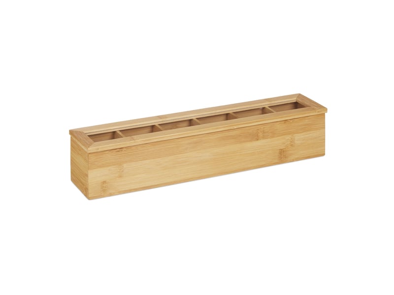 Boîte à thé allongée avec couvercle vitré 30 x 10 x 10 cm gain de place décoration naturelle en bambou beige 13_0008442  - Conforama A