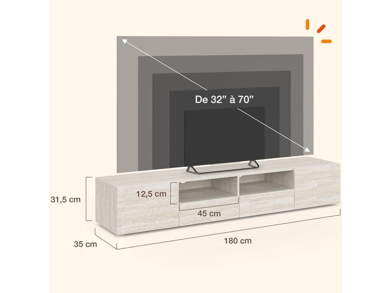  Meuble tv 180 cm eli bois effet travertin  - Conforama D