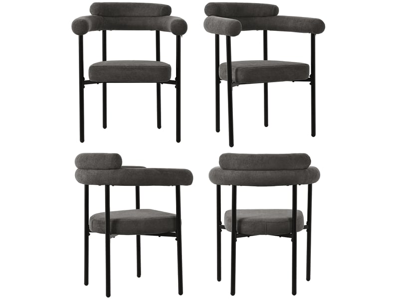 Chaises de salle à manger - lot de 4 chaises confortables en flanelle avec dossier haut et assise ronde, gris foncé, 70 × 62 × 84 cm  - Conforama A