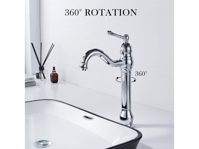 Robinet de salle de bain haut, pivotant à 360°, style rétro classique, mitigeur de lavabo en laiton, noir GTR02813 - Conforama B