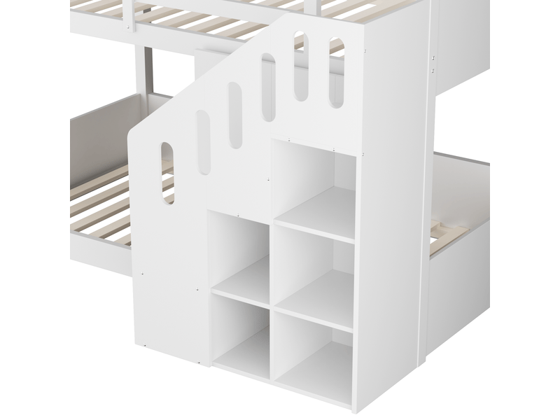  Lit superposé enfant,90x200 cm,avec rangements,bois,blanc  - Conforama E