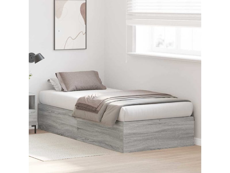  Lit simple- lit adulte -  cadre de lit avec rangement avec porte gris sonoma 90 x 200 cm  - Conforama C