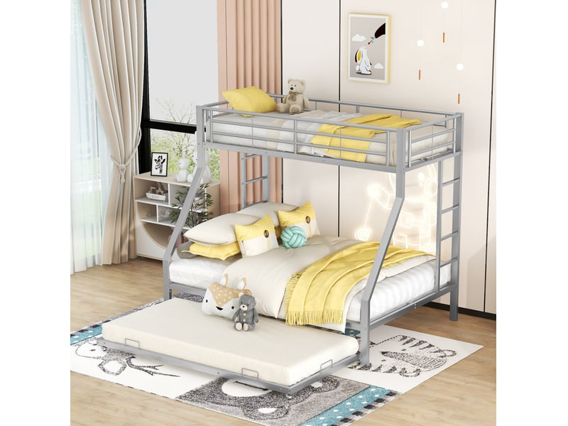  Lit superposé en métal avec lit gigogne, couchages 90x200 et 140x200 cm  - Conforama C