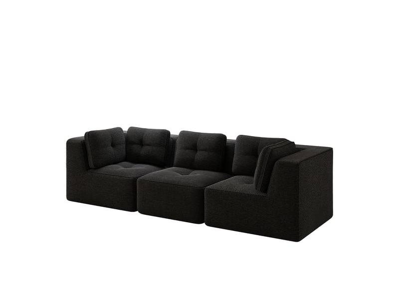  Canapé d'angle modulaire sans cadre avec assise profonde, dossier enveloppant et tissu côtelé noir  - Conforama A