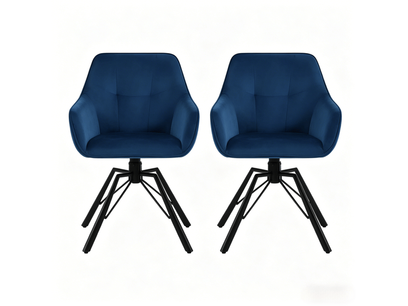  Chaise de salle à manger pivotante avec accoudoirs et dossier rembourré, lot de 2 en velours bleu  - Conforama A