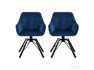 Chaise de salle à manger pivotante avec accoudoirs et dossier rembourré, lot de 2 en velours bleu