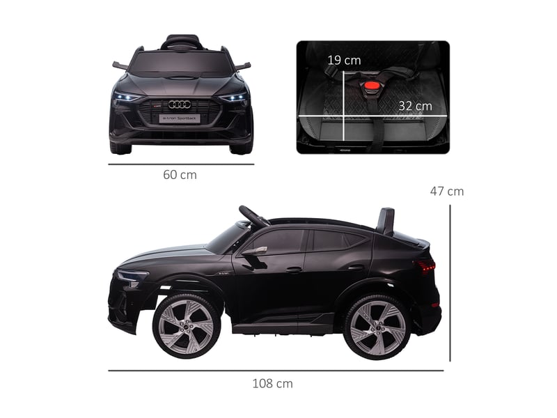  Voiture électrique audi e-tron sportback sous licence, 12 v, 5 kmh, télécommande 2,4g, phares led, musique, usb mp3  - Conforama E