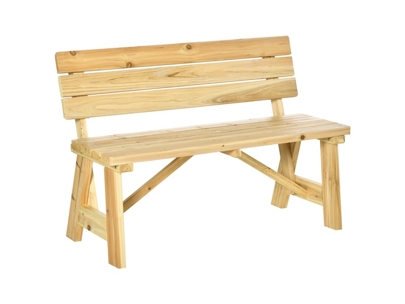  Banc de jardin en bois 2 places avec lattes et dossier haut, 116 x 56 x 80 cm, couleur naturelle  - Conforama A