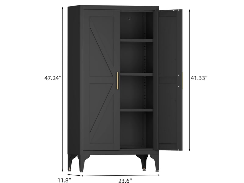  Armoire métallique noire 2 portes avec étagères réglables, rangement cuisine et bureau  - Conforama C