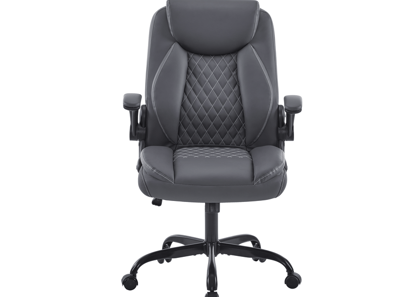 Fauteuil de bureau ergonomique grise en similicuir avec accoudoirs relevables - Conforama E