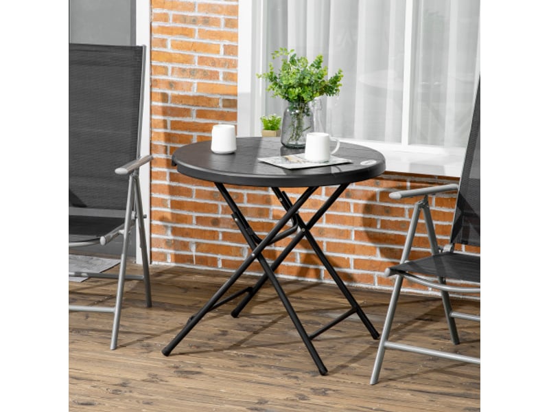 Table de jardin pliante ronde ø80 cm, 4 personnes, effet bois, gris foncé, balcon et terrasse - Conforama B