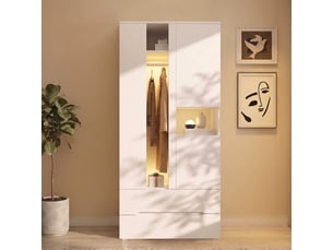 Armoire blanche avec éclairage led 3 portes et 2 tiroirs 90x50x200 cm