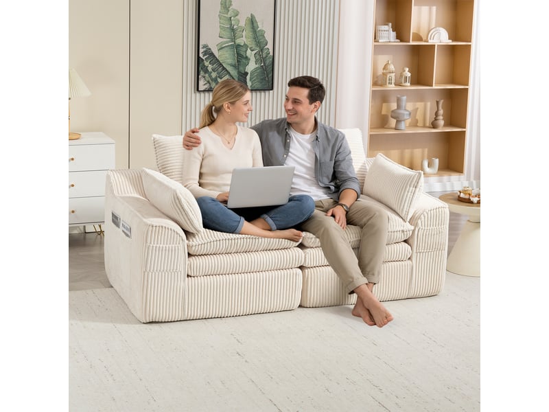 Canapé droit fixe 2 places tissu beige canapé compressible - Conforama B