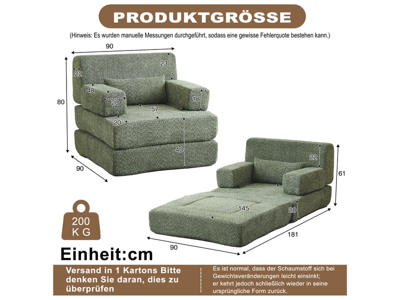  Canapé-lit convertible 1 place en chenille, canapé modulaire pliable, cadre en fer, convertible en lit d'appoint  - Conforama C