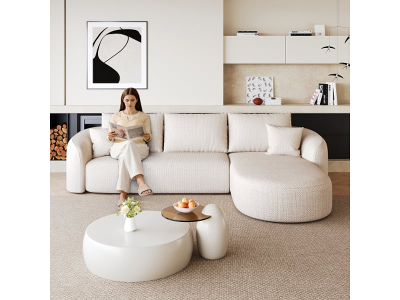  Canapé d’angle en l 266 cm blanc, mousse compressible, modulaire, sans montage – salon et chambre  - Conforama B