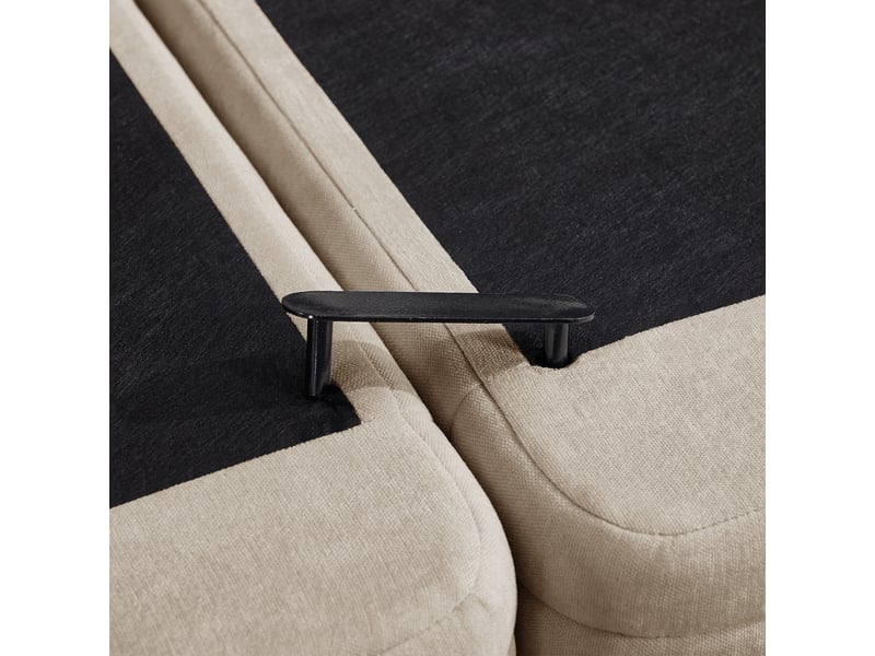  Canapé d’angle modulable 2 places en tissu chenille marron clair avec pouf assorti, coussins et cadre en bois massif  - Conforama W