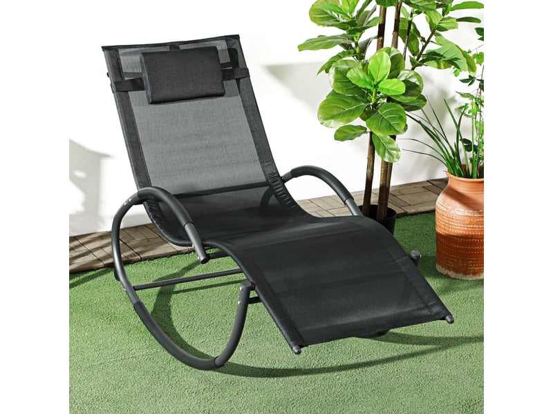  Chaise de jardin, chaise longue à bascule, métal, 61x155x88cm, noir  - Conforama C