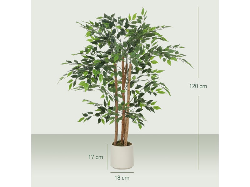  Plante artificielle de banian verte en peva et bois avec pot en pp et ciment, 55 x 55 x 120 cm  - Conforama E