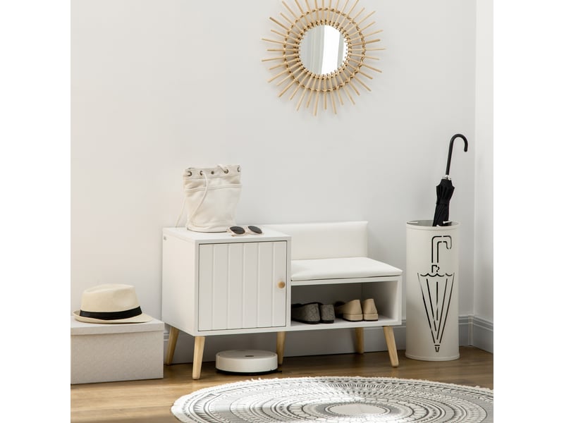  Banc à chaussures pour 4 paires avec compartiment ouvert et assise rembourrée pour entrée, 80 x 33 x 49 cm, blanc  - Conforama C