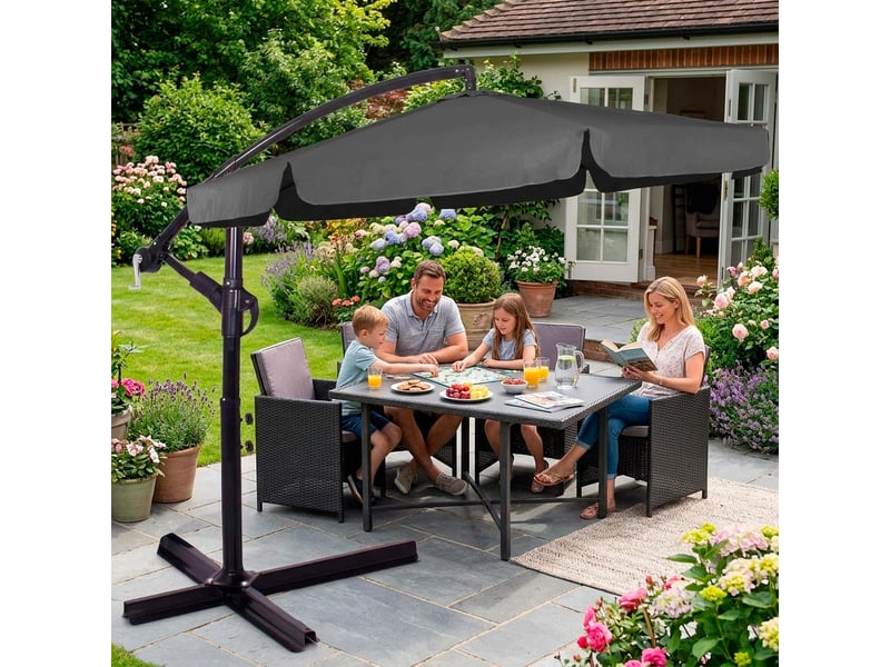 Parasol de jardin springos à bras déporté avec manivelle et housse incluse - Conforama E