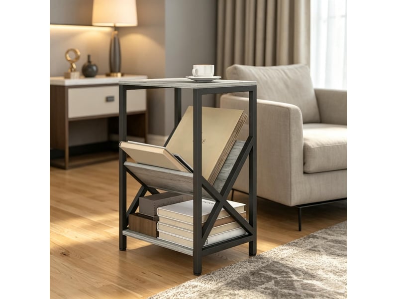  Bout de canapé 40x30x61 cm 3 niveaux panneau de particules métal gris foncé  - Conforama C