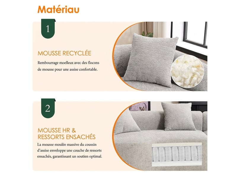 Canapé courbé moderne modulable 4 places en chenille grise - sans montage gain de place  - Conforama R