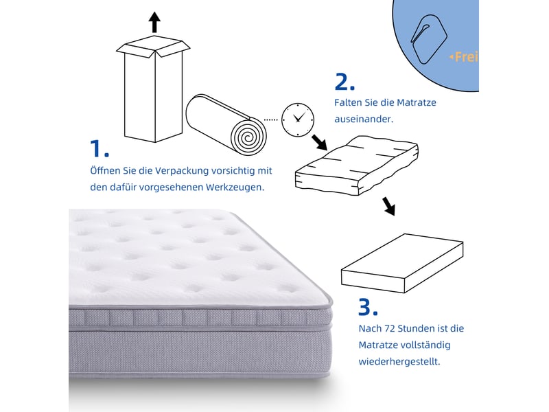  Matelas à ressorts ensachés tcqpz 90 x 200 cm h3 25 cm 7 zones mousse de confort blanc ancien  - Conforama E