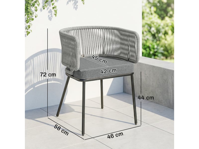 Lot de 2 fauteuils de jardin, chaise de jardin, acier, résine tressée, 46x58x72cm, gris - Conforama E