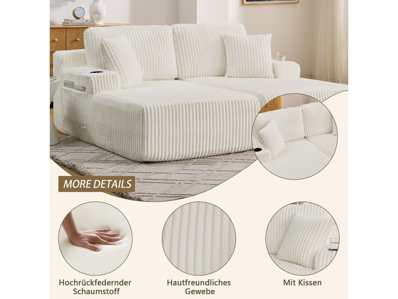  Canapé convertible, canapé-lit – 2 places, beige, porte-gobelets, poches latérales, en velours tricoté  - Conforama C