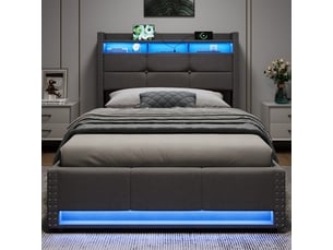 Lit coffre 90x200 cm <strong>BEAOK</strong> <strong></strong> coloris gris