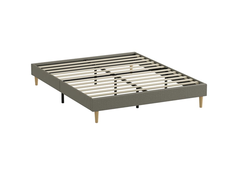  Cadre de lit 160 x 200 cm avec sommier à lattes en bois, lit double rembourré en velours côtelé, gris  - Conforama A