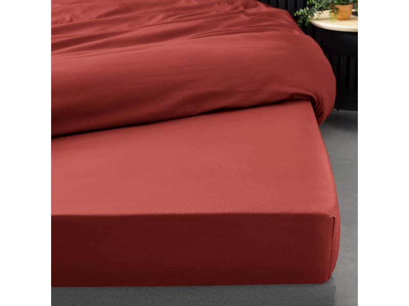  Ensemble literie 4 pièces drap plat 240 x 300 cm + drap housse 140x190 cm + 2 taies 63x63 cm percale 78 fils terracotta  - Conforama D