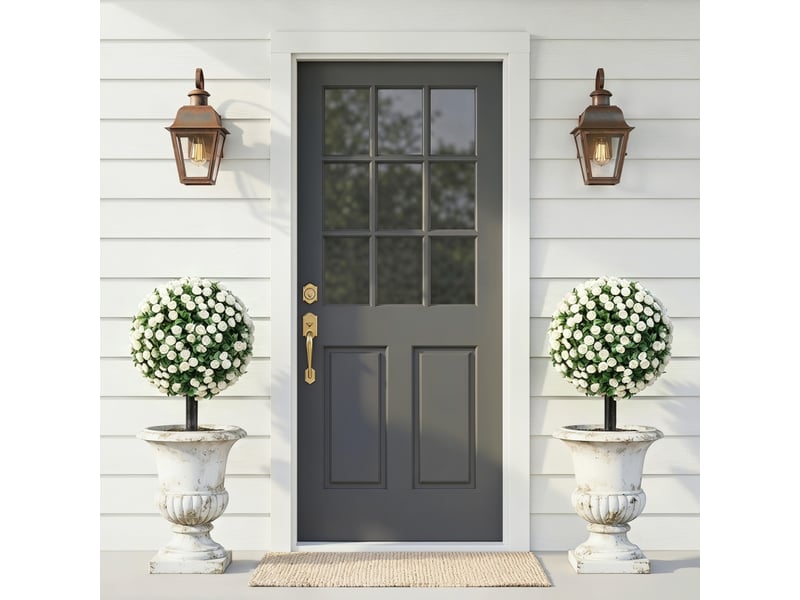 Mur vegetal artificiel lot de 2 boules de roses sur tige résistantes aux uv pour extérieur en polyéthylène blanc 55 cm - Conforama B