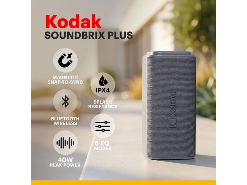  Kodak soundbrix plus enceintes bluetooth magnétiques (lot de 2) duo emboîtable 80w rms - son stéréo - brixlink - portée 50m - recharge usb-c - midnight black  - Conforama B