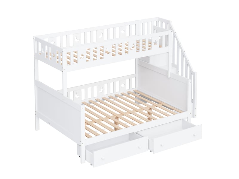  Lit superposé enfant 90x200140x200 cm – blanc – escalier réversible, rangement et 2 tiroirs – sans matelas  - Conforama D