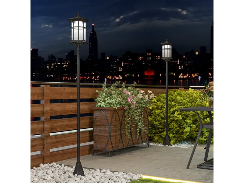  Lot de 2 lampes solaires d'extérieur avec panneau solaire, allumageextinction automatique et cadre en acier inoxydable étanche ip44, noir  - Conforama C