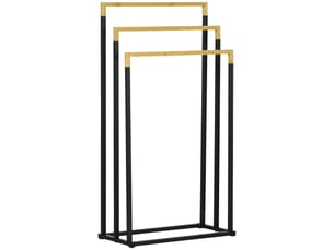 Porte-serviettes en bambou et acier sur pieds avec 3 support barres pour serviette 45 x 22,5 x 86 cm noir et naturel