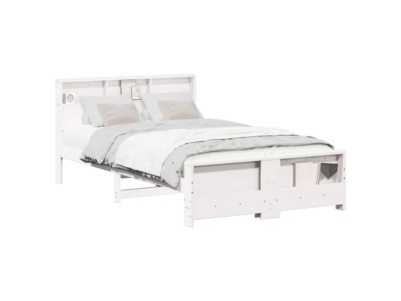  Lit double- lit adulte -  cadre de lit avec étagère blanc 135 x 190 cm pin massif  - Conforama A