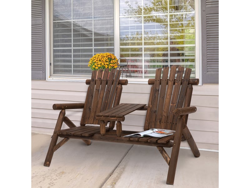  Banc de jardin avec table, mobilier de jardin, banc, 2 chaises, bois massif, marron, 157 x 88 x 103 cm  - Conforama C