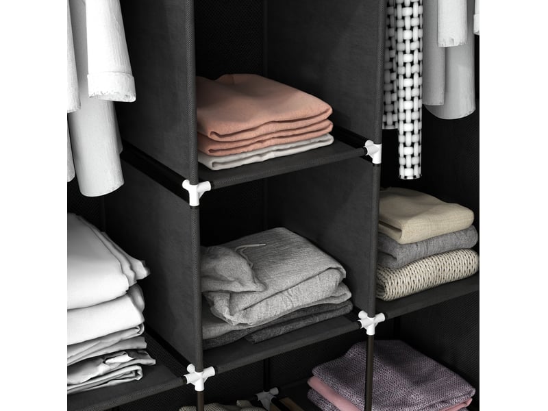 Armoire en tissu avec 2 tringles et 8 étagères, fermeture zippée, pour chambre et entrée, noire 125×43×162,5 cm - Conforama D