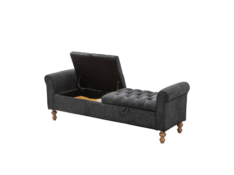  Banc coffre 156x41x51 cm, 2 couvercles, rangement, design moderne, structure robuste, tissu bouclette, couleur gris  - Conforama A