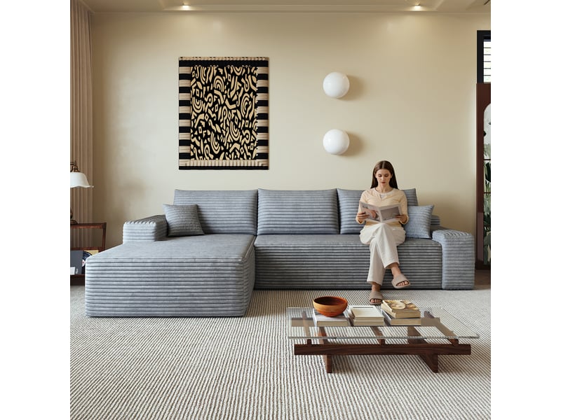 Canapé d'angle gris 270 cm, canapé modulaire en l assise profonde, sans montage pour salon - Conforama D