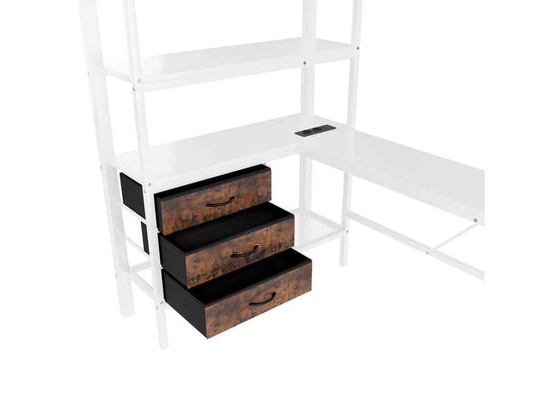  Lit mezzanine enfant 90x200 cm, led, tiroirs, bureau, charge, étagère, sommier, métal blanc, sans matelas  - Conforama R