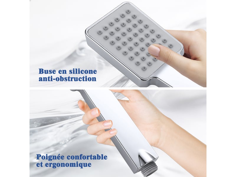 Pommeau de douche aica avec tuyau de douche 1.5m, abs & acier inoxydable 304 - Conforama C