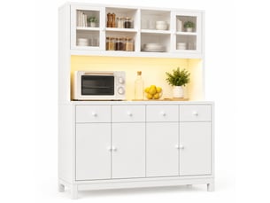 Buffet haut blanc en mdf 140 x 38,5 x 180 cm avec éclairage led rgb et 4 tiroirs