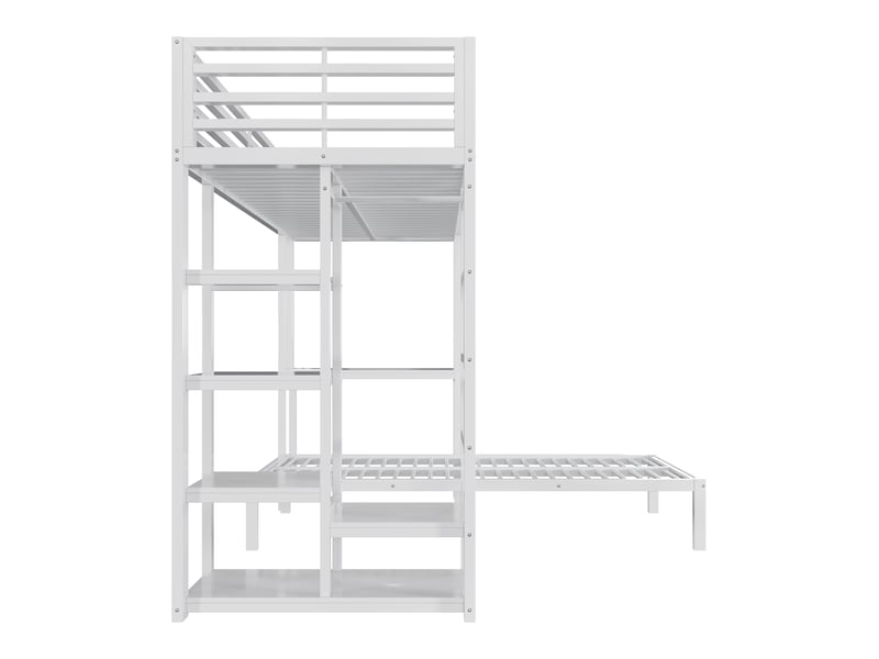 Lit mezzanine 2 places 90x200 cm avec bureau, étagères et rangement blanc - Conforama D