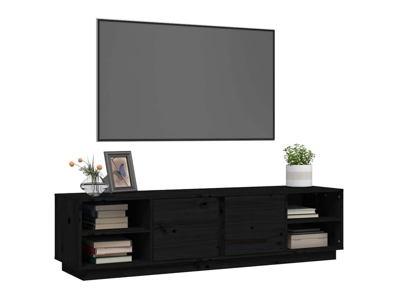  Meuble tv - banc tv - meuble de rangement noir 156x40x40 cm bois de pin massif  - Conforama D