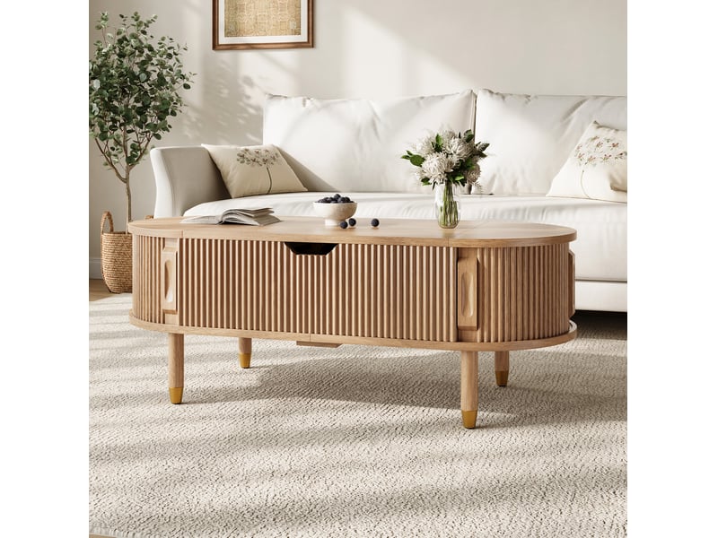  Table basse ovale 110x48x57 cm plateau relevable et rangement coloris naturel  - Conforama E
