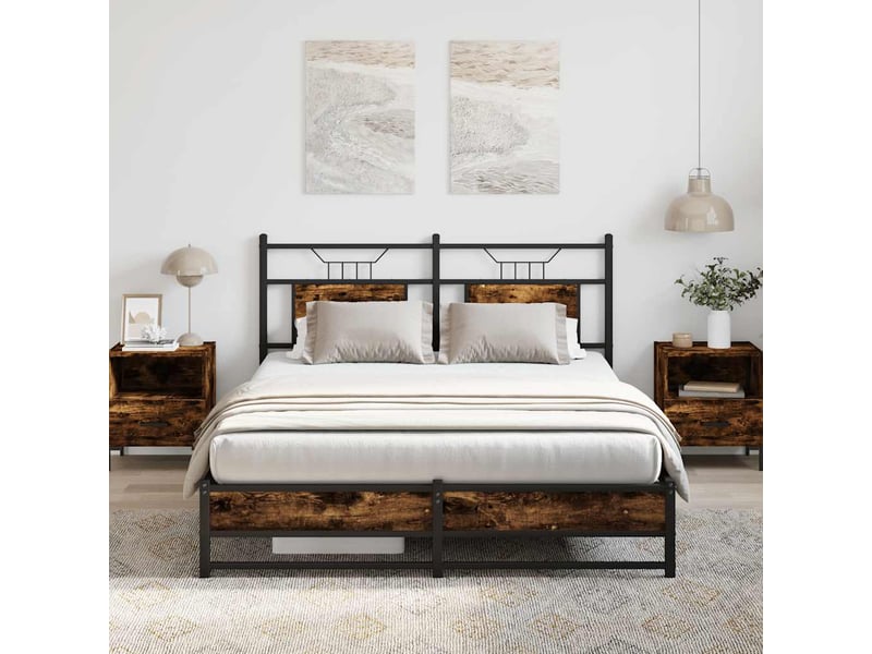  Lit double- lit adulte -  cadre de lit sans matelas chêne fumé 150x200 cm bois ingénierie  - Conforama C